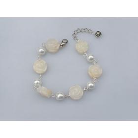 white pearl and yellow jade flower bracelet with extendable chain