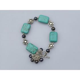 black pearl and turquoise bracelet with toggle clasp