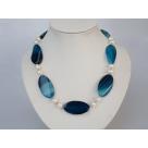 natural white pearl and blue agate necklace