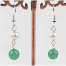 "Lovely Style White Freshwater Pearl and jade Earrings