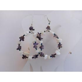 Large-diameter circle shell and amethyst earrings with 925 silver hook