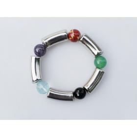 14mm round colorful jade and silver color tube bracelet/bangle