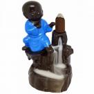 KUNG FU MONK LIGHT BLUE BACKFLOW INCENSE BURNER 12.5X7CM